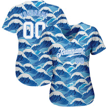 Load image into Gallery viewer, Custom Light Blue White-Light Blue 3D Pattern Design Waves Authentic Baseball Jersey