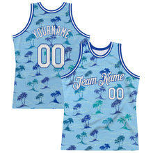 Load image into Gallery viewer, Custom Light Blue White-Royal 3D Pattern Hawaii Palm Trees Authentic Basketball Jersey