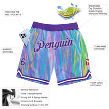 Load image into Gallery viewer, Custom Light Blue Purple-White 3D Pattern Design Zigzag Color Authentic Basketball Shorts