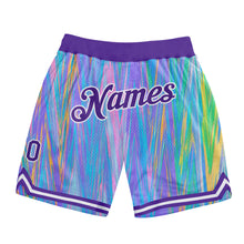 Load image into Gallery viewer, Custom Light Blue Purple-White 3D Pattern Design Zigzag Color Authentic Basketball Shorts