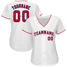 Load image into Gallery viewer, Custom White Red-Navy Baseball Jersey