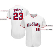 Load image into Gallery viewer, Custom White Red-Navy Baseball Jersey