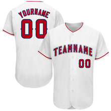 Load image into Gallery viewer, Custom White Red-Navy Baseball Jersey