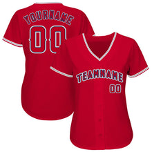 Load image into Gallery viewer, Custom Red Navy-Gray Baseball Jersey