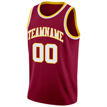Load image into Gallery viewer, Custom Maroon White-Gold Round Neck Rib-Knit Basketball Jersey