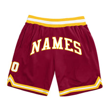 Load image into Gallery viewer, Custom Maroon White-Gold Authentic Throwback Basketball Shorts