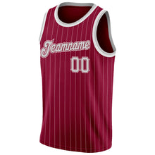Load image into Gallery viewer, Custom Maroon White Pinstripe Gray-White Authentic Basketball Jersey