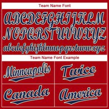 Load image into Gallery viewer, Custom Red Navy-Old Gold Baseball Jersey