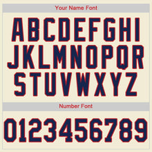 Load image into Gallery viewer, Custom Cream Navy Pinstripe Navy-Red Baseball Jersey