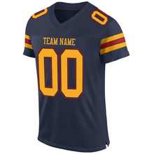 Load image into Gallery viewer, Custom Navy Gold-Red Mesh Authentic Football Jersey - Fcustom
