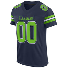 Load image into Gallery viewer, Custom Navy Neon Green-White Mesh Authentic Football Jersey - Fcustom