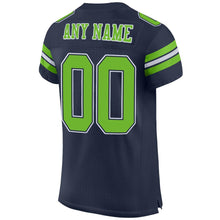 Load image into Gallery viewer, Custom Navy Neon Green-White Mesh Authentic Football Jersey - Fcustom