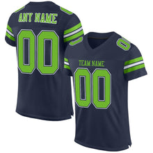 Load image into Gallery viewer, Custom Navy Neon Green-White Mesh Authentic Football Jersey - Fcustom