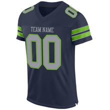 Load image into Gallery viewer, Custom Navy Light Gray-Neon Green Mesh Authentic Football Jersey - Fcustom