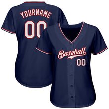 Load image into Gallery viewer, Custom Navy White-Red Authentic Baseball Jersey