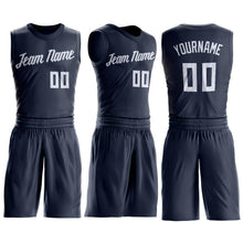 Load image into Gallery viewer, Custom Navy White Round Neck Suit Basketball Jersey - Fcustom