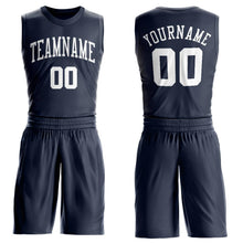 Load image into Gallery viewer, Custom Navy White Round Neck Suit Basketball Jersey - Fcustom