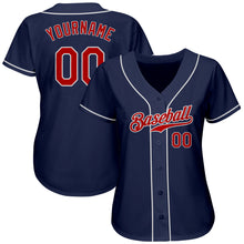 Load image into Gallery viewer, Custom Navy Red-White Authentic Baseball Jersey