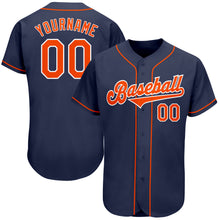 Load image into Gallery viewer, Custom Navy Orange-White Authentic Baseball Jersey