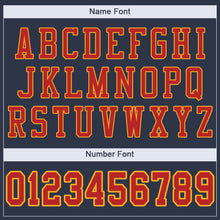 Load image into Gallery viewer, Custom Navy Scarlet-Gold Mesh Authentic Football Jersey