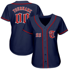 Load image into Gallery viewer, Custom Navy Red-White Authentic Baseball Jersey