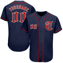 Load image into Gallery viewer, Custom Navy Red-White Authentic Baseball Jersey