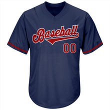 Load image into Gallery viewer, Custom Navy Red-White Authentic Throwback Rib-Knit Baseball Jersey Shirt