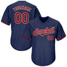 Load image into Gallery viewer, Custom Navy Red-White Authentic Throwback Rib-Knit Baseball Jersey Shirt