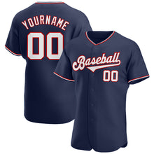 Load image into Gallery viewer, Custom Navy White-Red Authentic Baseball Jersey