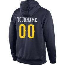 Load image into Gallery viewer, Custom Stitched Navy Gold-White Sports Pullover Sweatshirt Hoodie