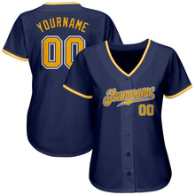 Load image into Gallery viewer, Custom Navy Gold-White Authentic Baseball Jersey