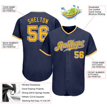 Load image into Gallery viewer, Custom Navy Gold-White Authentic Baseball Jersey
