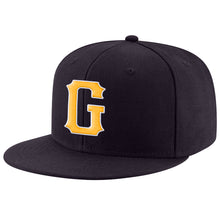 Load image into Gallery viewer, Custom Navy Gold-White Stitched Adjustable Snapback Hat