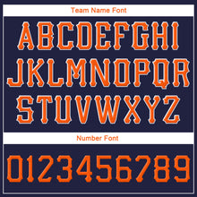 Load image into Gallery viewer, Custom Navy Orange-White Stitched Adjustable Snapback Hat