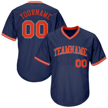 Load image into Gallery viewer, Custom Navy Orange-Gray Authentic Throwback Rib-Knit Baseball Jersey Shirt