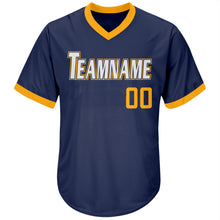 Load image into Gallery viewer, Custom Navy Gold-White Authentic Throwback Rib-Knit Baseball Jersey Shirt