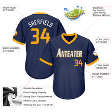Load image into Gallery viewer, Custom Navy Gold-White Authentic Throwback Rib-Knit Baseball Jersey Shirt