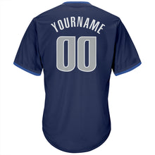 Load image into Gallery viewer, Custom Navy Gray-Blue Authentic Throwback Rib-Knit Baseball Jersey Shirt