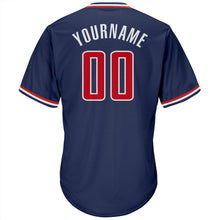 Load image into Gallery viewer, Custom Navy Red-White Authentic Throwback Rib-Knit Baseball Jersey Shirt