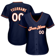 Load image into Gallery viewer, Custom Navy White-Orange Authentic Baseball Jersey