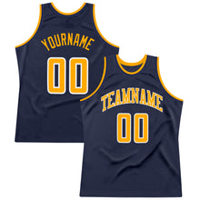 Load image into Gallery viewer, Custom Navy Gold-White Authentic Throwback Basketball Jersey