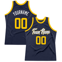 Load image into Gallery viewer, Custom Navy Gold-White Authentic Throwback Basketball Jersey