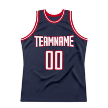 Load image into Gallery viewer, Custom Navy White-Red Authentic Throwback Basketball Jersey