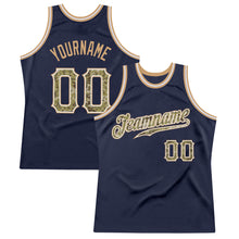 Load image into Gallery viewer, Custom Navy Camo-Old Gold Authentic Throwback Basketball Jersey