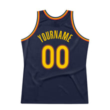 Load image into Gallery viewer, Custom Navy Gold-Orange Authentic Throwback Basketball Jersey