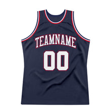 Load image into Gallery viewer, Custom Navy White-Red Authentic Throwback Basketball Jersey
