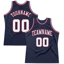 Load image into Gallery viewer, Custom Navy White-Red Authentic Throwback Basketball Jersey