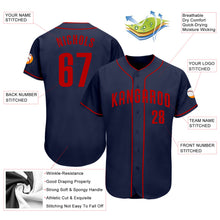 Load image into Gallery viewer, Custom Navy Red Authentic Baseball Jersey