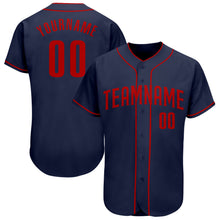 Load image into Gallery viewer, Custom Navy Red Authentic Baseball Jersey