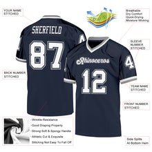 Load image into Gallery viewer, Custom Navy White-Gray Mesh Authentic Throwback Football Jersey